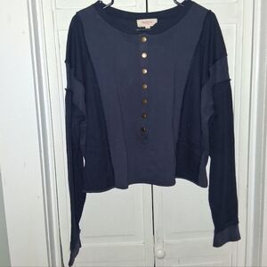 Peach Love California Midnight Blue Buttoned Long Sleeve Top